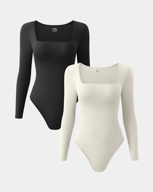 Square Neck Long Sleeve Bodysuits