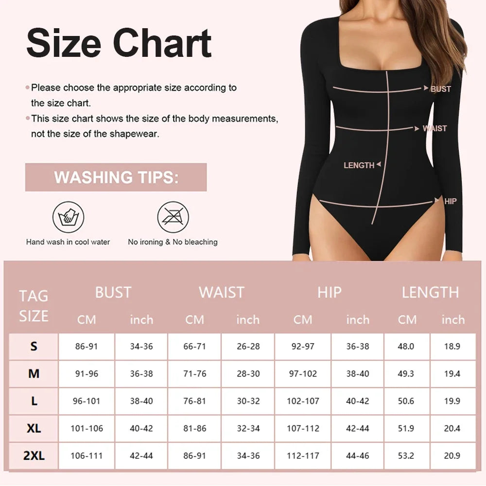 Autumn Square Neck Bodysuit Women'S Long Sleeved Shapewear Tummy Control Body Shaper Lady Streetwear Female Warm Clothing Winter